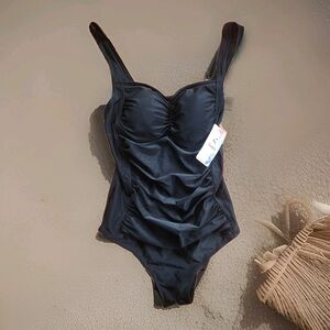 NWT Upopby Swimwear Womens 6 Black Padded Push Up One Piece Tummy Control‎